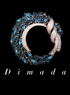 D.M.D/迪曼达蓝色复古花环胸针高档女轻奢气质胸花别针西服配饰