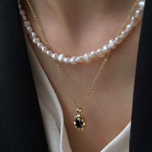 轻奢小众设计感叠戴两用款 天然不规则巴洛克珍珠项链锁骨链气质女
