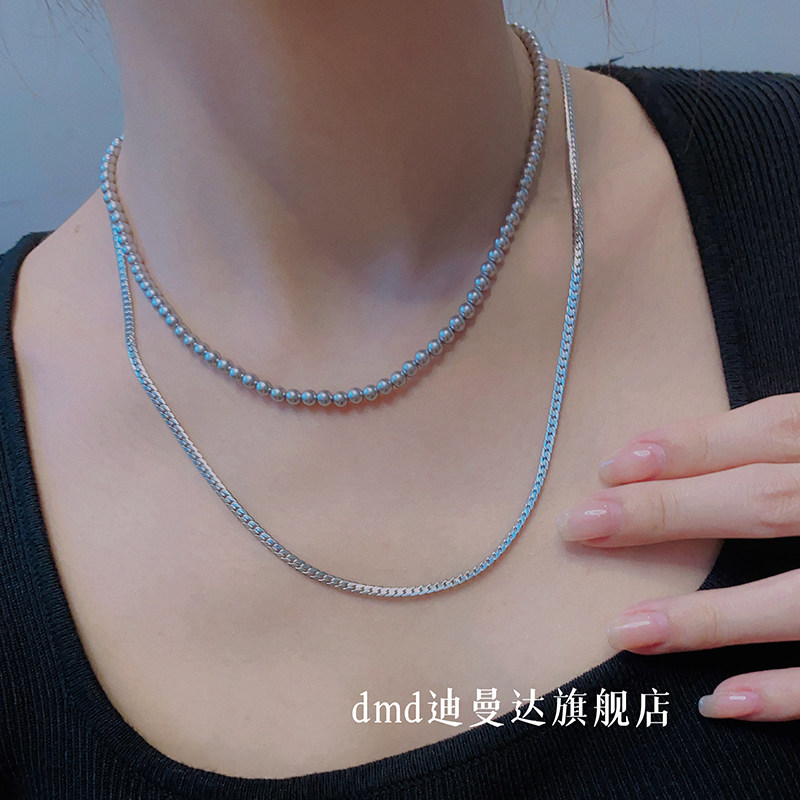 D.M.D/迪曼达百搭简约时尚蛇骨链女基本款颈链高级感银链双层气质