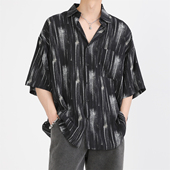 沙滩轻薄短衬衣2 冰丝大码 度假风cleanfit复古小众条纹衬衫 300斤