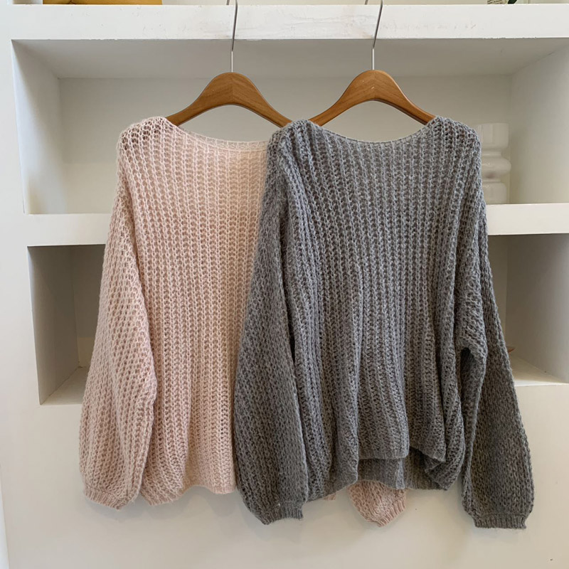 慵懒风镂空针织衫女款长袖外搭宽松落肩袖显瘦罩衫毛衣2026秋新款