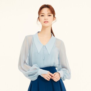 朴敏英同款真丝衬衣女2025夏新款v领泡泡袖上衣ins高级OL通勤小衫