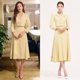 文佳瑛同款西装领职业套裙2025高腰气质大摆裙时尚通勤装a字裙