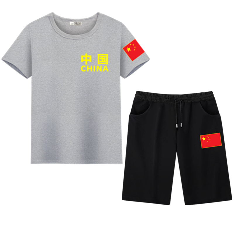 【套装/单衣】军迷休闲套装夏季短袖T恤大码中国国旗大码运动套装