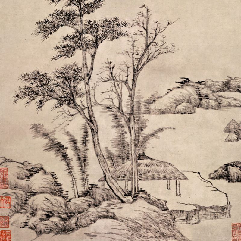 清吴历国画真迹夕阳秋影图复古字画竖幅挂轴高清微喷古复制装饰