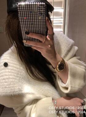 炒鸡时髦感仿貂绒拼接翻领双面呢外套女冬季新气质高级感短款大衣
