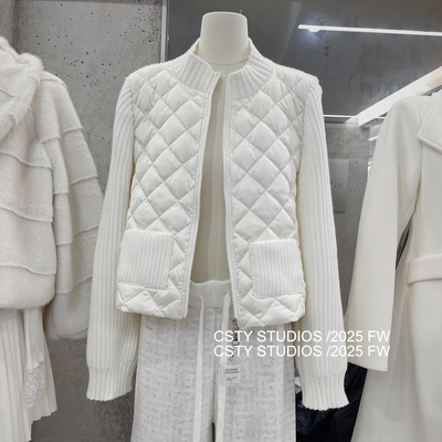 法式高级感针织拼接菱格羽绒外套女秋冬新气质百搭显瘦毛衣开衫潮