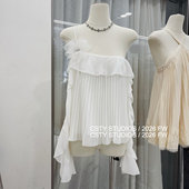 荷叶边露肩气质上衣仙女风小衫 法式 新款 女春季 设计感一字肩雪纺衫