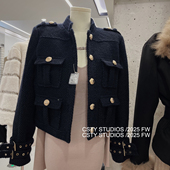 古早财阀小香风短款 外套女金属扣羽绒内里高级感藏蓝色多口袋上衣