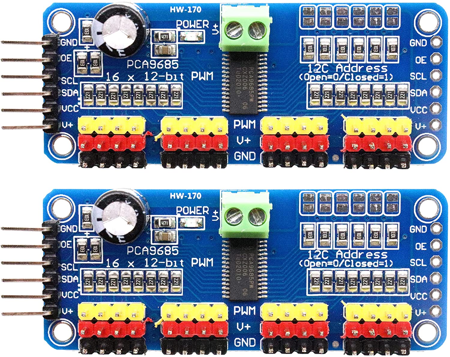 用于Arduino机器人的2件PCA9685伺服电机驱动IIC模块16通道12位