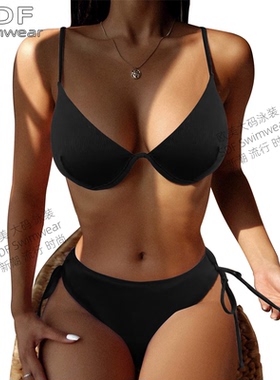 欧美ins性感三点式度假风比基尼聚拢钢托女士高颜值泳衣分体温泉