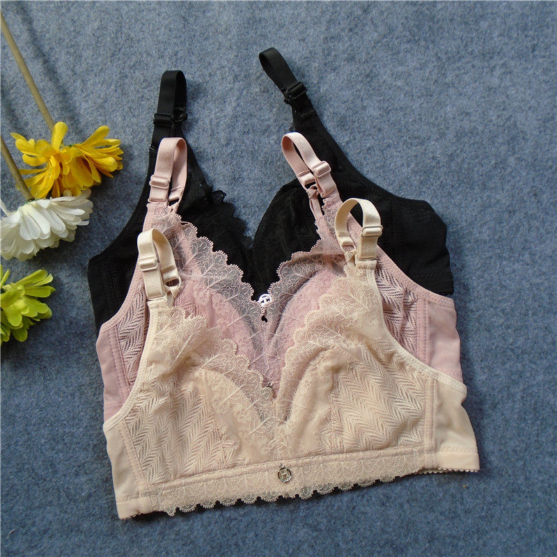 薄款三角杯内衣ab通杯 大胸显小微侧收无钢圈三排扣可卸肩带文胸