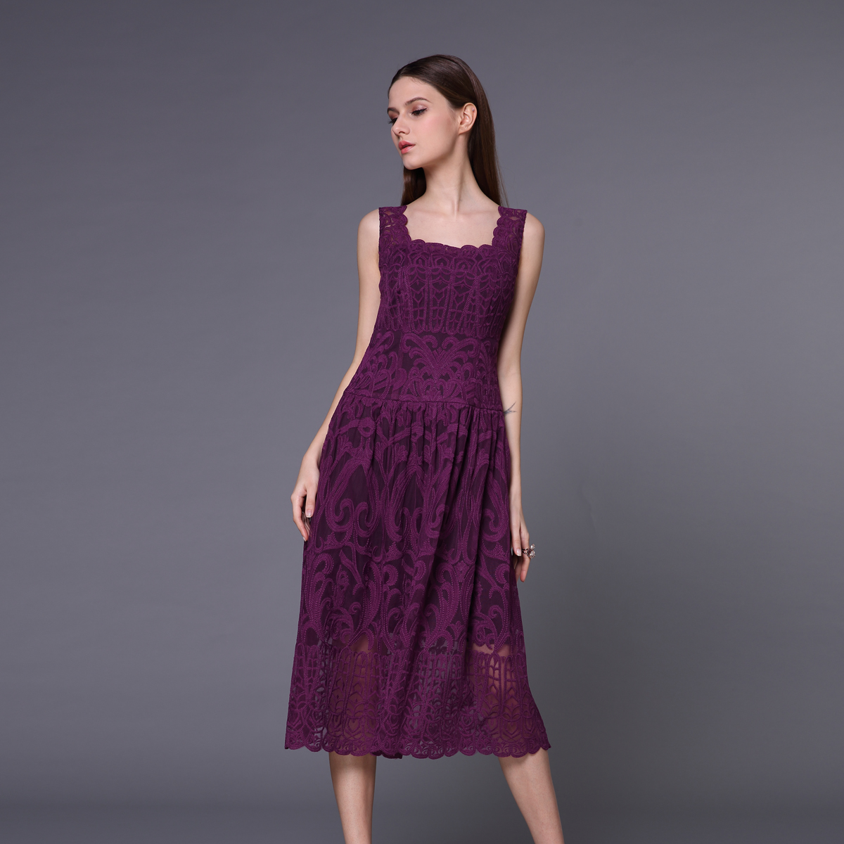 飘逸古典无袖圆领绣花a型网面