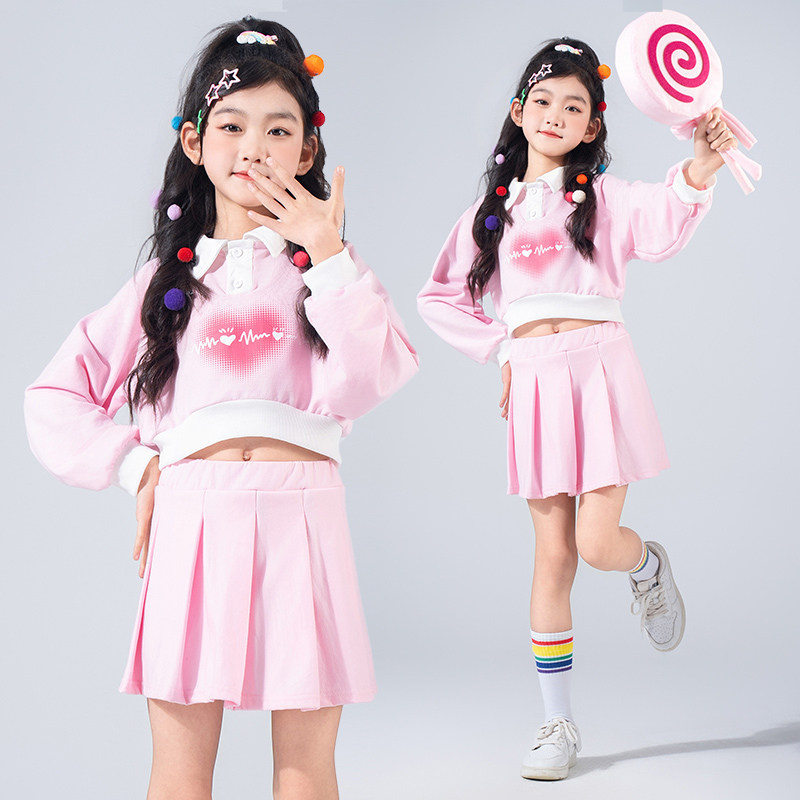 元旦儿童爵士舞演出女童舞蹈服露脐套装幼儿园啦啦队表演服蓬蓬裙