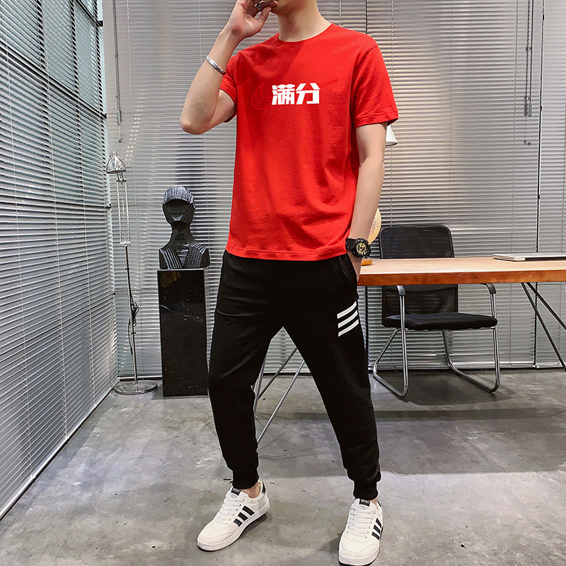 百搭衣服2025年春夏新款运动休闲套装T恤男韩版潮流帅气一套P60,男装T恤,星座211-2