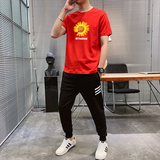2025夏季新款潮牌两件套青少年运动休闲纯棉T恤短袖套装男修身P60，男装T恤，星座211-2