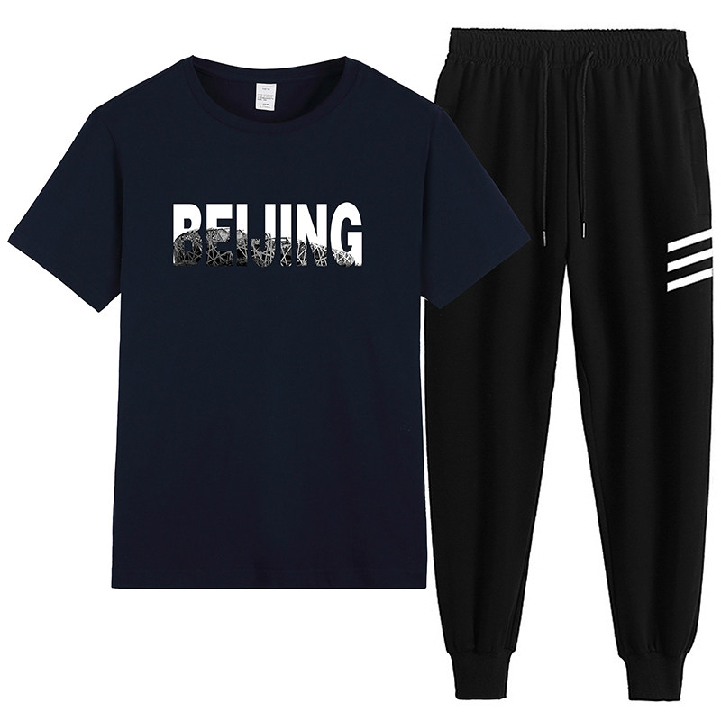 现货多数据好，纯棉套装印花青少年班服T恤休闲运动两件套潮-P60,男装T恤,星座211-2