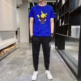 新款夏季学生常规运动休闲青少年短袖九分裤套装主推T恤男透气P60，男装T恤，星座211-2