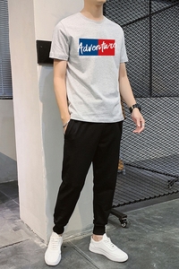运动休闲百搭衣服套装T恤男2025年春夏新款韩版潮流帅气一套P60图片