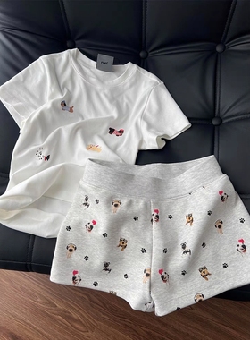 Sin Glee 韩系卡通小狗印花睡衣套装女款夏季新款短袖短裤家居服