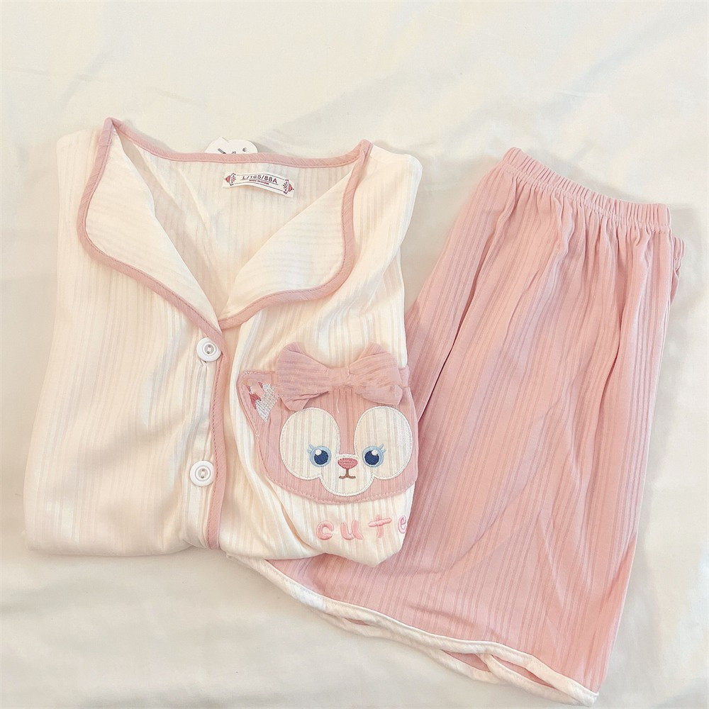 SUMMER PAJAMAS WOMENS COTTON SHORT-SLEEVED SHORTS SWEET PINK LINGNA BELLE CUTE STUDENT THIN HOME SERVICE SUIT