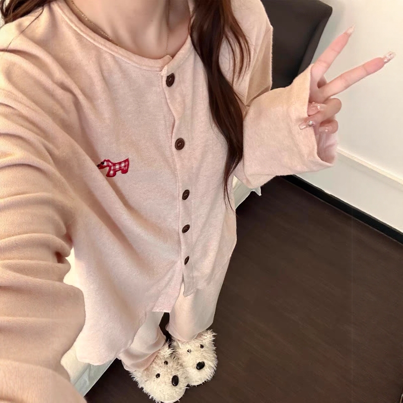 甜美卡通小狗德绒睡衣女春秋季