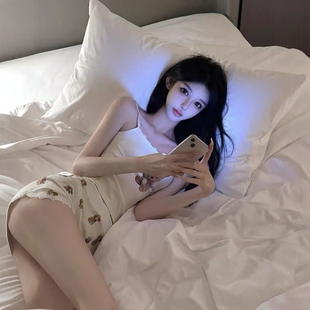 可爱小熊带胸垫吊带睡衣女夏季新款性感纯欲背心短裤家居服两件套