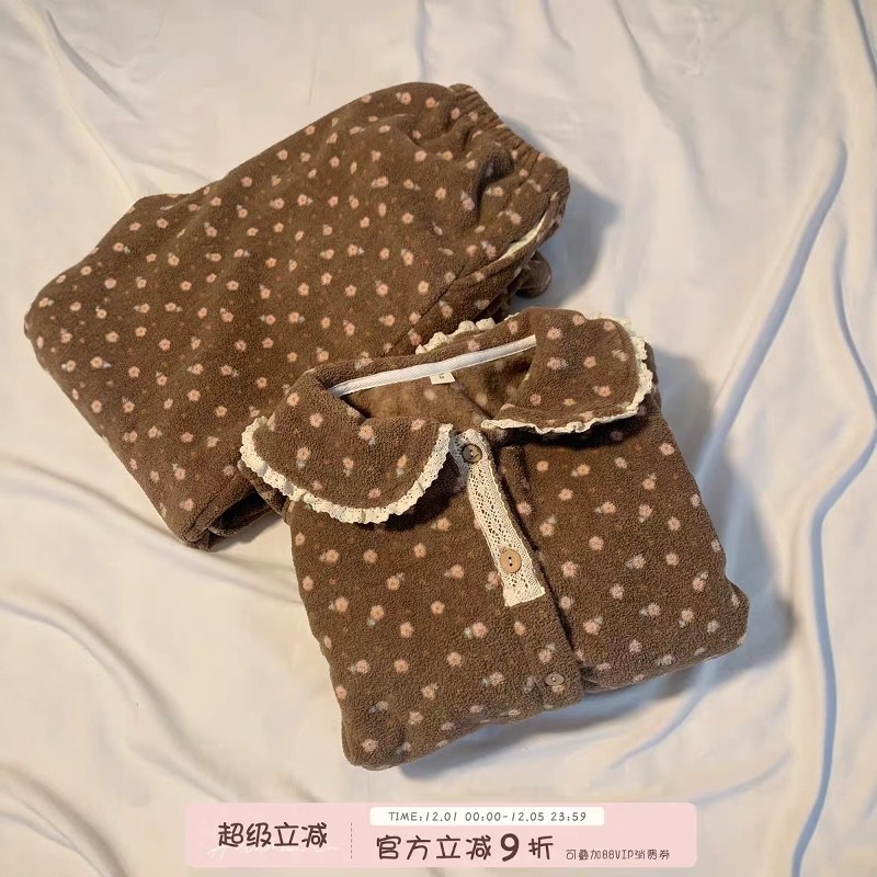 馨帮帮Homedress 秋冬雪粒绒碎花娃娃领睡衣女加绒加厚外穿家居服,女士内衣/男士内衣/家居服,睡衣/家居服套装,淘宝优惠券,粉丝福利购,淘宝优惠卷