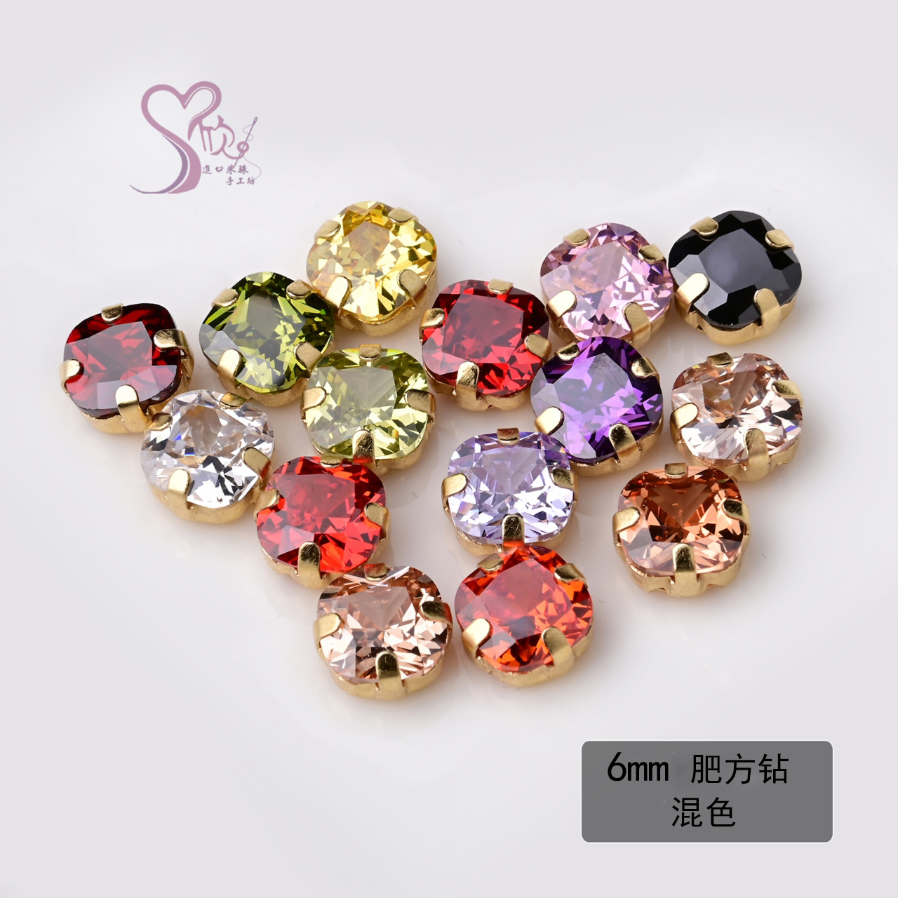有底肥方钻6mm刺绣手缝多切面镂空钻托法锈梨形锆石立方氧化锆