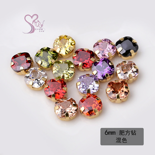 有底肥方钻6mm刺绣手缝多切面镂空钻托法锈梨形锆石立方氧化锆