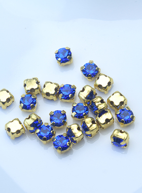 捷克宝仕奥莎进口爪钻3mm4mm手工串珠材料铜爪座保色电镀蓝色水钻