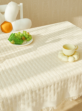 安枫蕾丝桌布茶几高级感餐桌布圆台布长方形白色氛围感布客厅家用