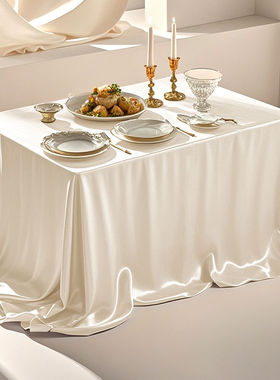 白色桌布轻奢高级感酒店会议生日定制长方形圆甜品台红色缎面台布