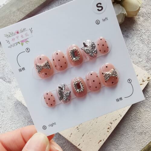 穿戴甲S号现货包邮裸色波点蝴蝶