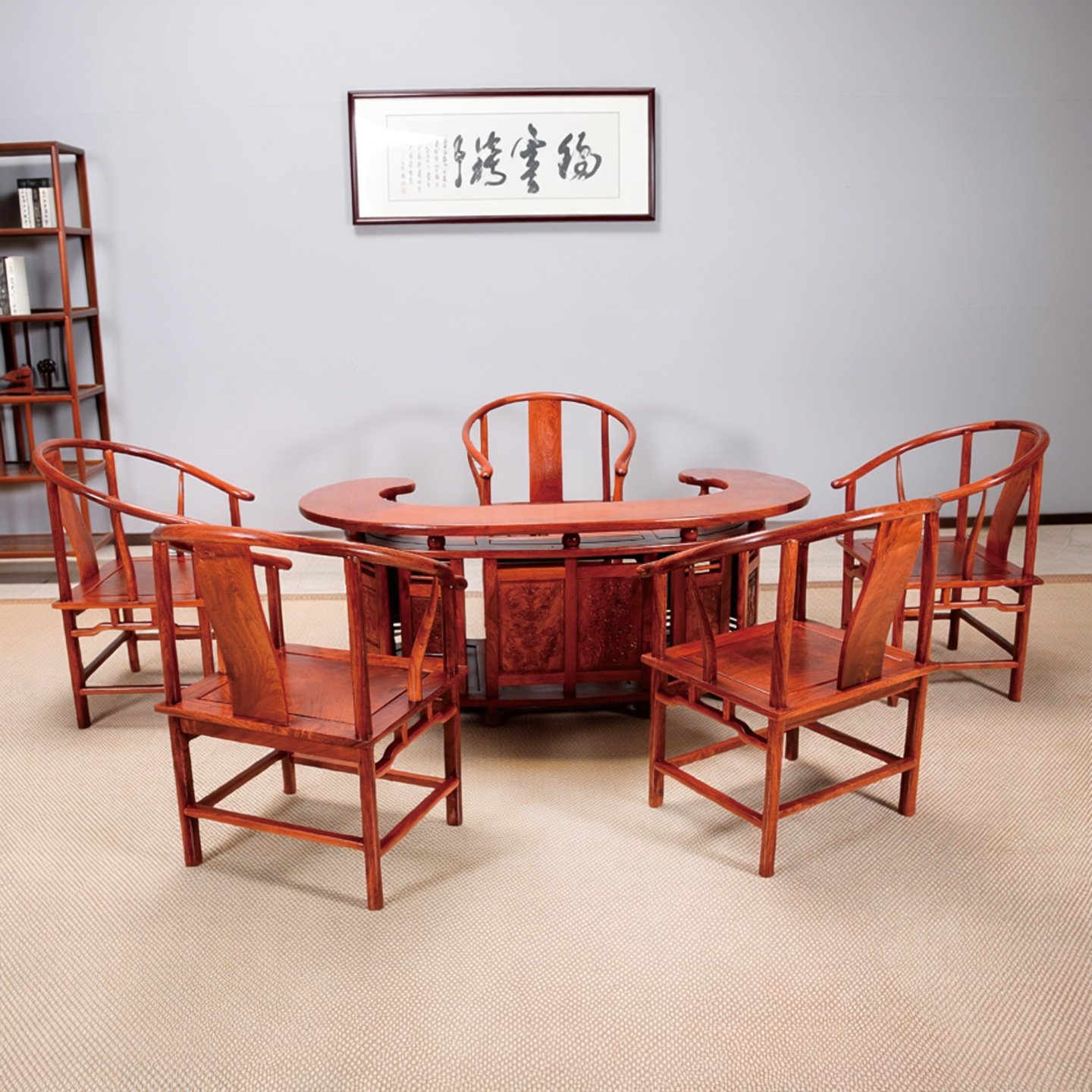 红木家具缅甸花梨木弧形茶台新中式创艺茶桌休闲桌大果紫檀