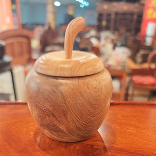 缅甸花梨原木色精磨工艺收纳盒茶叶五子棋罐整木挖空苹果摆件
