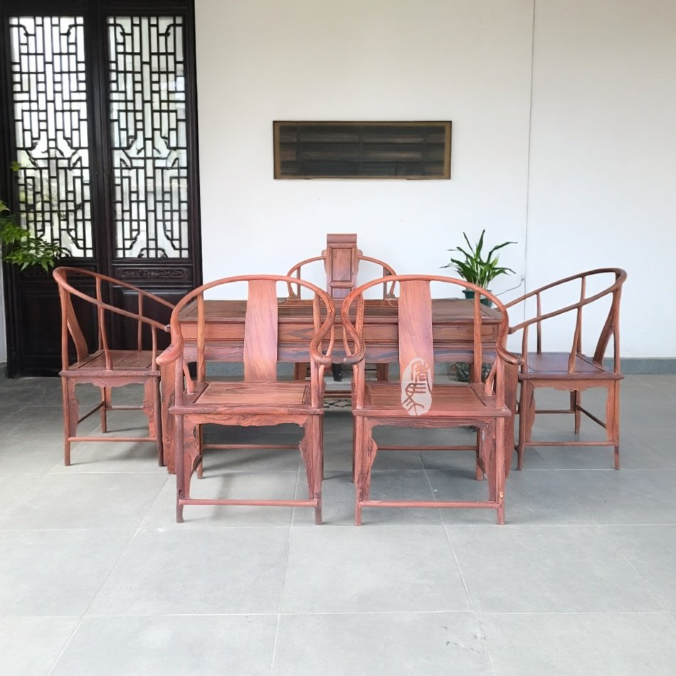 老马红木老挝红酸枝圈椅茶台六件套桌椅组合功夫茶台正宗巴里黄檀