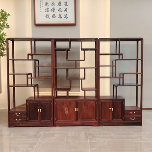 红木家具老挝红酸枝三组合博古架置物架陈列架多宝阁正宗巴里黄檀