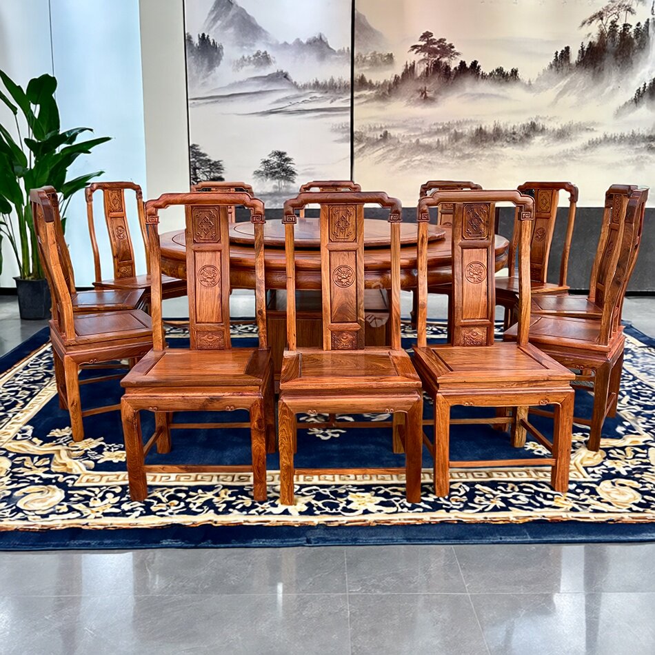 精品红木家具缅甸花梨1.8米国色天香圆餐桌餐台卯榫正宗大果紫檀