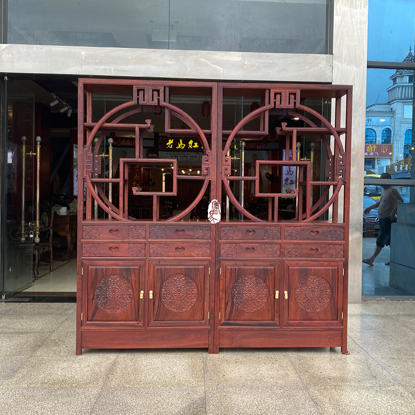 红木家具缅甸花梨黑红老料博古架储物置物架展示柜隔厅柜大果紫檀