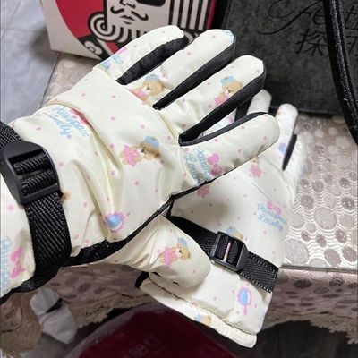 可爱小熊分指滑雪手套女冬季保暖防寒加绒手套可触摸屏骑车防滑男