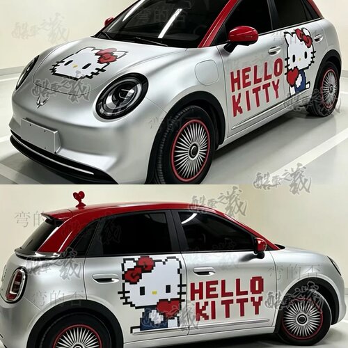 适用五菱宾果Hello Kitty猫卡通拼豆kt猫定制车贴凯蒂猫拉花贴纸