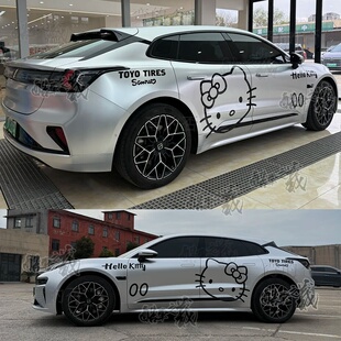 适用于极氪001Hello 001乐道L6卡通KT猫贴 Kitty车贴拉花蔚来ET5T