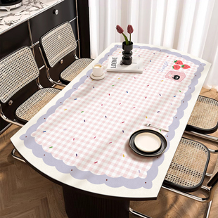 韩系ins风椭圆形桌垫弧形餐桌防水防油免洗桌布折叠桌圆桌pvc垫子