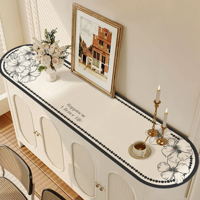 法式奶油风椭圆形电视柜桌垫圆角弧形餐边柜桌布防水防油遮丑盖布