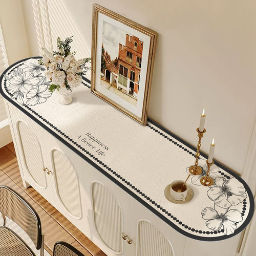 法式奶油风椭圆形电视柜桌垫圆角弧形餐边柜桌布防水防油遮丑盖布