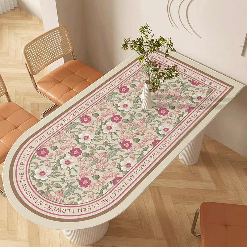 轻奢高级感弧形半圆岛台餐桌垫防水防油椭圆形桌布可擦洗半圆桌垫