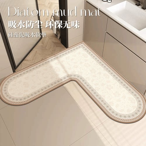 L型转角浴室门口吸水地垫心形卫生间防滑脚垫厕所硅藻泥地毯门垫
