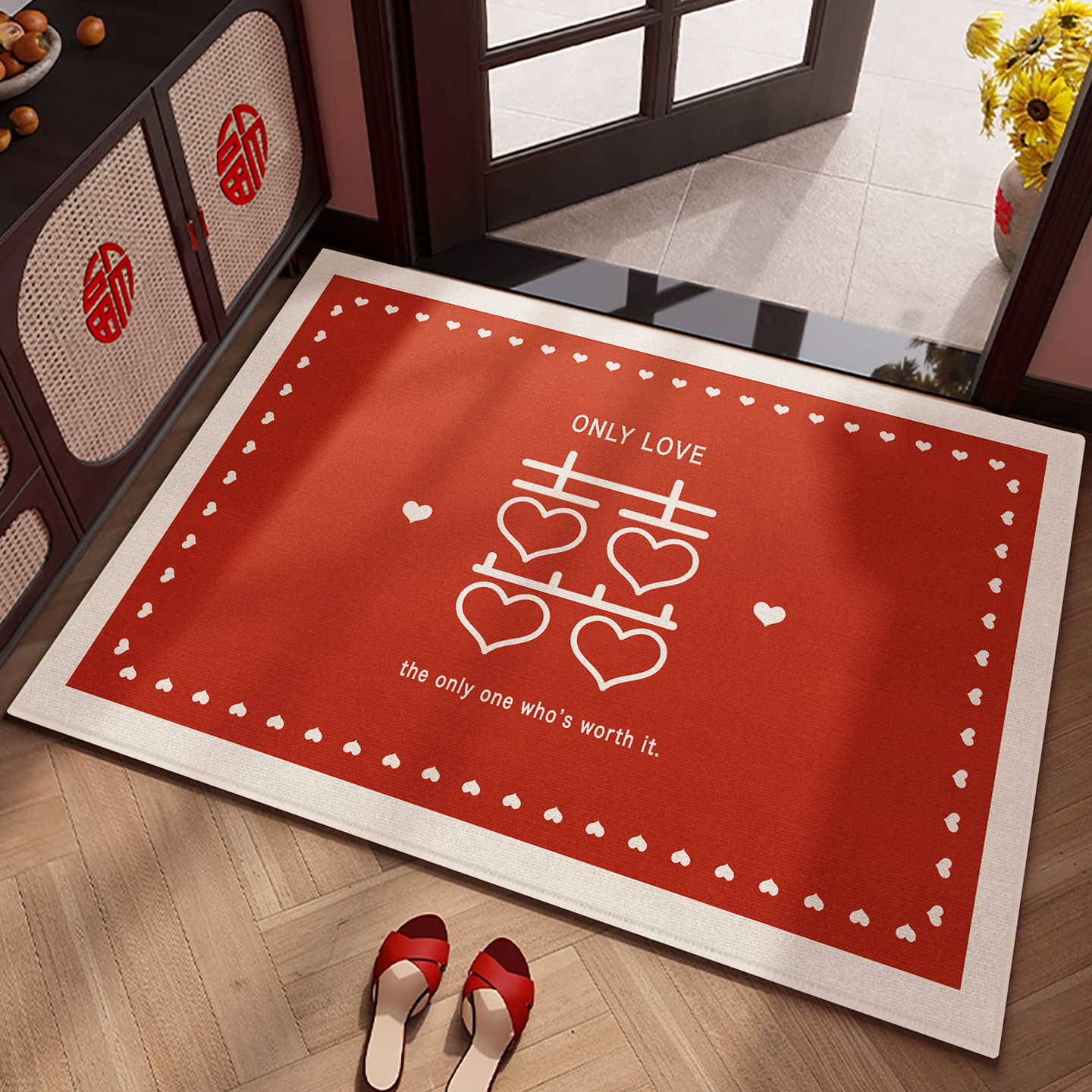 结婚用喜字入户门地垫新婚进门专用脚垫红色喜庆门垫门口大红地毯