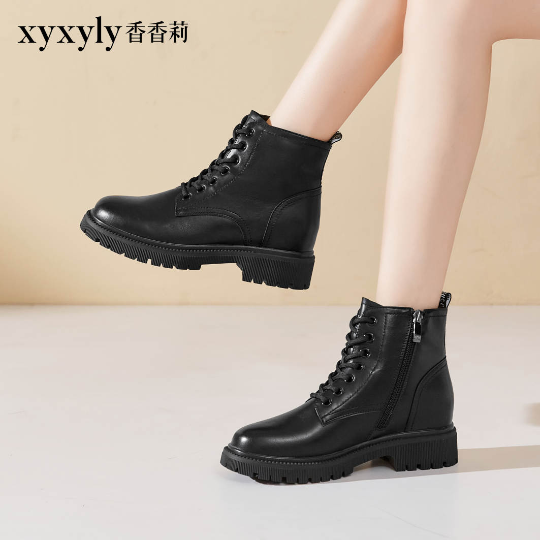 香香莉2023冬季新款短筒加绒内增高百搭拉链马丁靴女棉靴子M23615